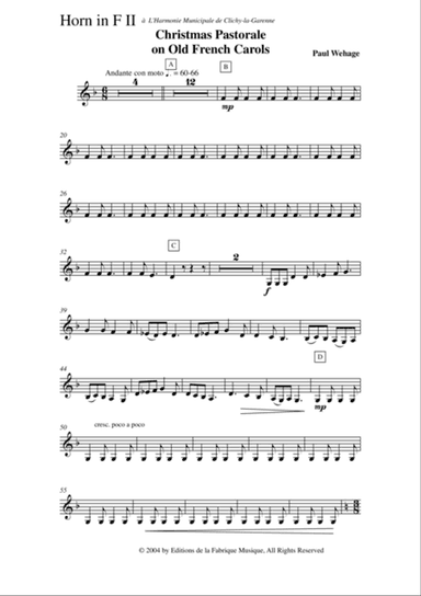 Paul Wehage: Christmas Pastorale on Old French Carols for concert band, 2nd F horn part