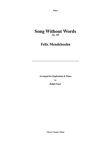 Song Without Words, Op. 109 for Euphonium & Piano