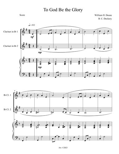 To God Be the Glory (Clarinet Duet with Piano Accompaniment)