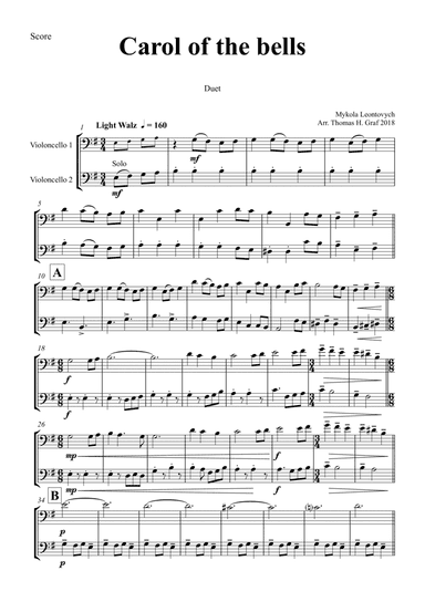 Carol of the Bells - Pentatonix style - Cello Duet