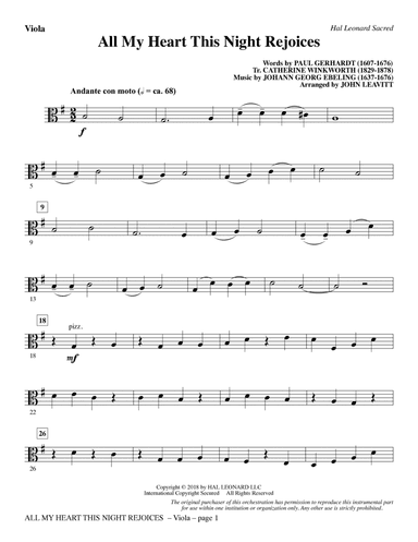 All My Heart This Night Rejoices (arr. John Leavitt) - Viola