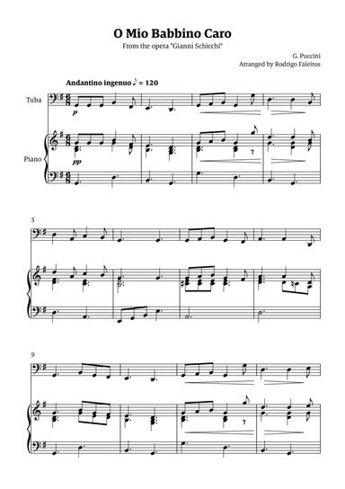 O Mio Babbino Caro - for tuba solo (with piano accompaniment)