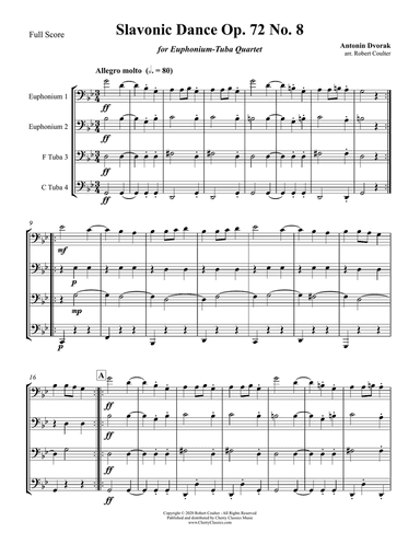 Slavonic Dance, Op. 72, No. 8 for Euphonium-Tuba Quartet