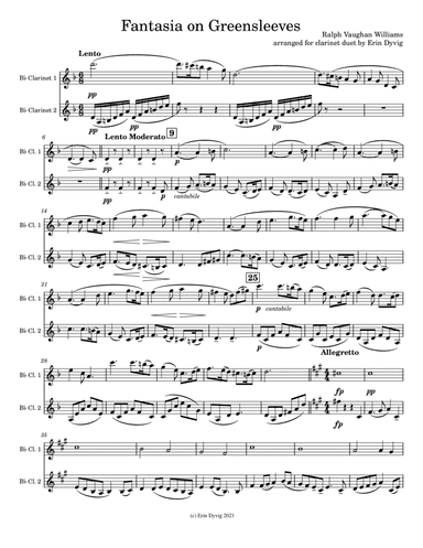 Fantasia on Greensleeves for Clarinet Duet
