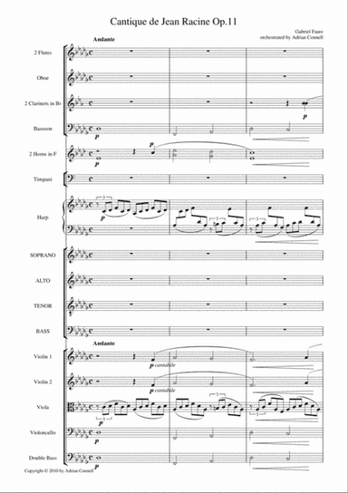 Faure - Cantique de Jean Racine orchestrated Adrian Connell - Full Score