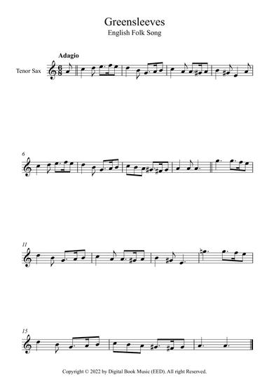 Greensleeves - English Folk Song (Tenor Sax)