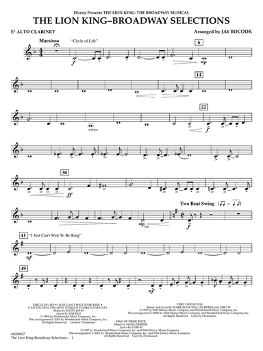 The Lion King: Broadway Selections - Eb Alto Clarinet