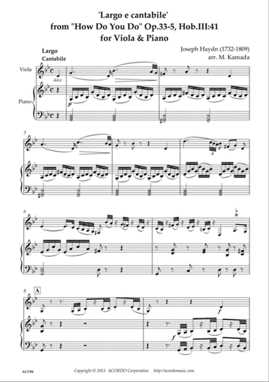 Largo e cantabile’ from ’How Do You Do’ Op.33-5, Hob.III:41 for Viola & Piano
