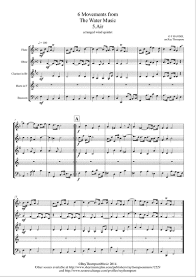 Handel: 6 Movements from "The Water Music" (Wassermusik) - wind quintet