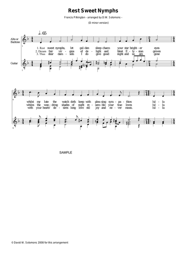 Rest Sweet Nymphs (D minor version) for alto (or baritone) and guitar
