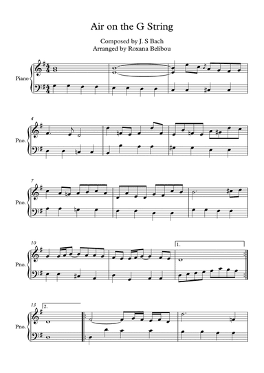 Aria on the G String Bach Easy Piano