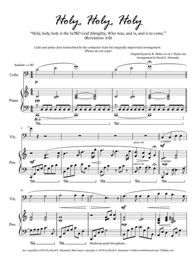 Holy, Holy, Holy (arr. for cello and piano)