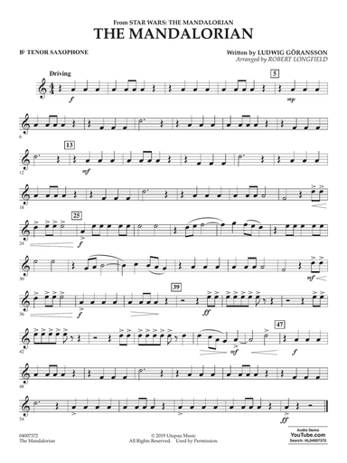 The Mandalorian (from Star Wars: The Mandalorian) (arr. Longfield) - Bb Tenor Saxophone