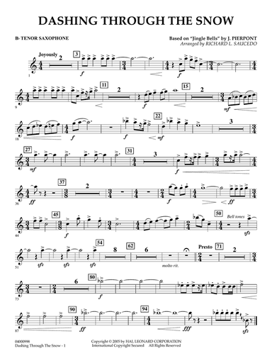 Dashing Through The Snow (based on "Jingle Bells") (arr. Richard L. Saucedo) - Bb Tenor Saxophone