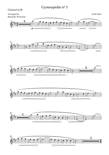 GymnopĂ©die nÂș 3 - For Clarinet in Bb