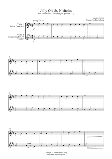 Jolly Old St. Nicholas (for violin duet, suitable for grades 1-5)