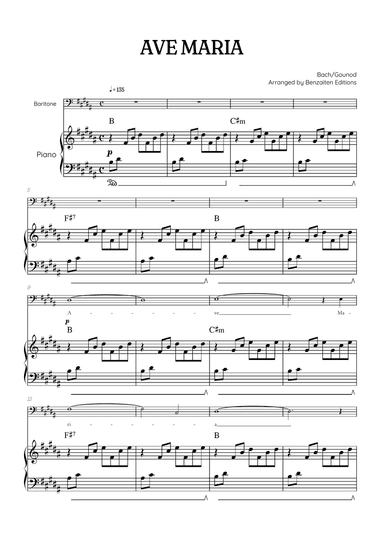 Bach / Gounod Ave Maria in B • baritone sheet music with piano accompaniment and chords