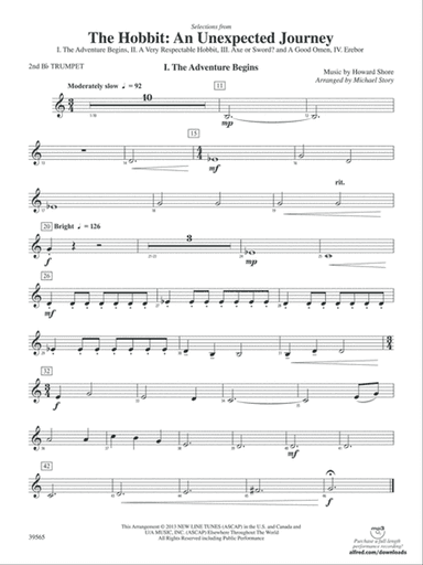 The Hobbit: An Unexpected Journey, Selections from: 2nd B-flat Trumpet