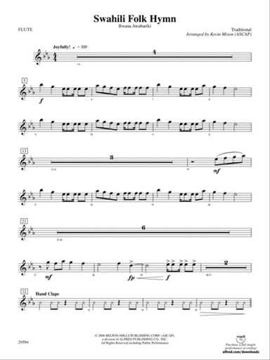 Swahili Folk Hymn (Bwana Awabariki): Flute
