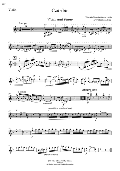 Czardas - Violin and Piano (Individual Parts)