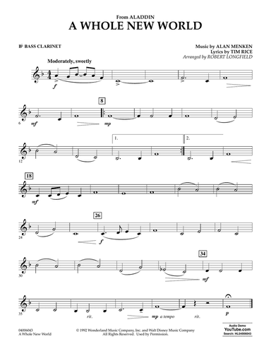A Whole New World (from Aladdin) (arr. Robert Longfield) - Bb Bass Clarinet