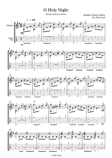 O Holy Night. For Classical Guitar