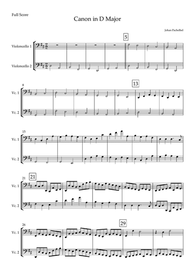 Canon in D Major (Johann Pachelbel) for Cello Duo