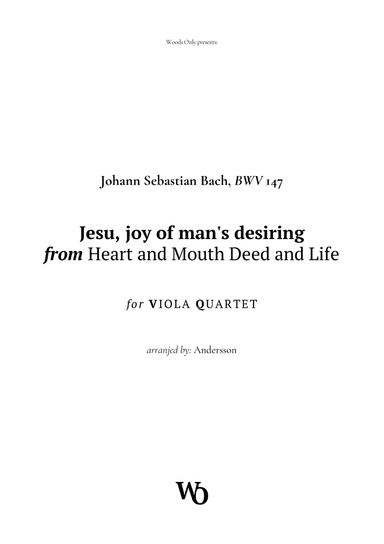 Jesu, joy of man's desiring by Bach for Viola Quartet
