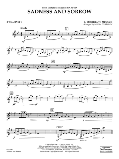 Sadness and Sorrow (from Naruto) (arr. Michael Brown) - Bb Clarinet 1
