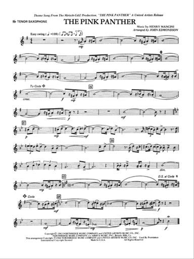 The Pink Panther: B-flat Tenor Saxophone