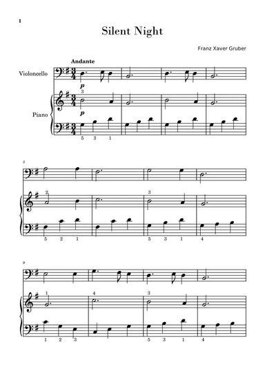 Silent Night (Easy Cello with Piano Accompaniment)