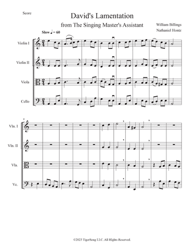 David's Lamentation (William Billings) for String Quartet