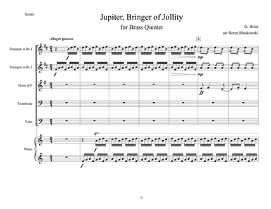 The Planets: Jupiter for Brass Quintet and Piano