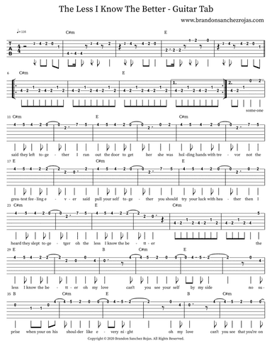 The Less I Know The Better - Guitar Tab