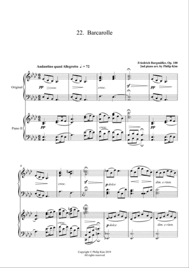 22. Barcarolle 25 Progressive Studies Opus 100 for 2 pianos Friedrich Burgmüller