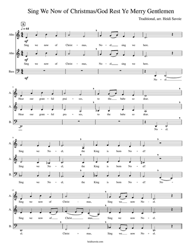 Carol Medley: Sing We Now Of Christmas, God Rest Ye Merry Gentlemen for 3 voices