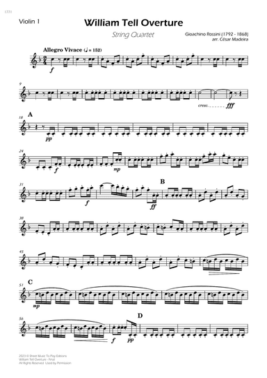 William Tell Overture - String Quartet (Individual Parts)