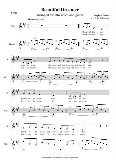 Beautiful dreamer for alto or baritone and guitar