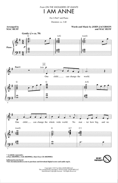 I Am Anne (from On The Shoulders Of Giants) (arr. Mac Huff)