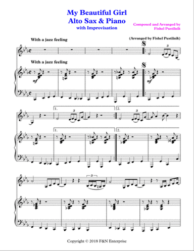 "My Beautiful Girl"-Piano Background for Alto Sax and Piano (With Improvisation)-Video