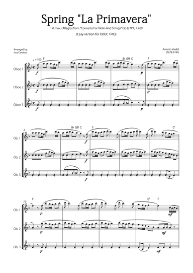 "Spring" (La Primavera) by Vivaldi - Easy version for OBOE TRIO