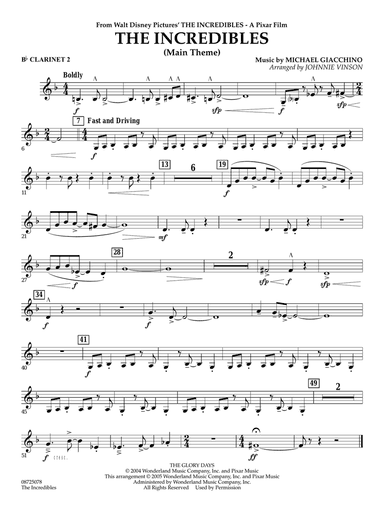 The Incredibles (Main Theme) (arr. Johnnie Vinson) - Bb Clarinet 2