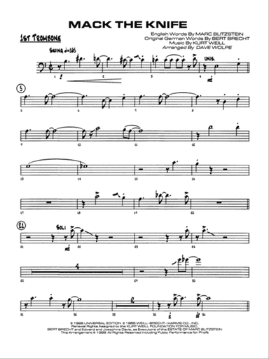 Mack the Knife (from The Threepenny Opera): 1st Trombone