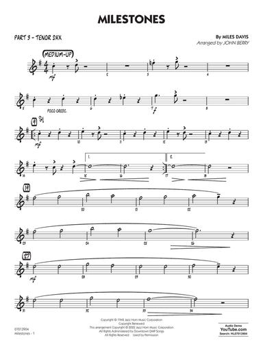 Milestones (arr. John Berry) - Part 3 - Bb Tenor Sax
