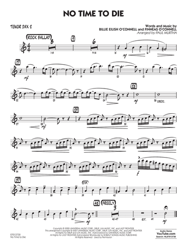 No Time to Die (from No Time To Die) (arr. Paul Murtha) - Tenor Sax 2