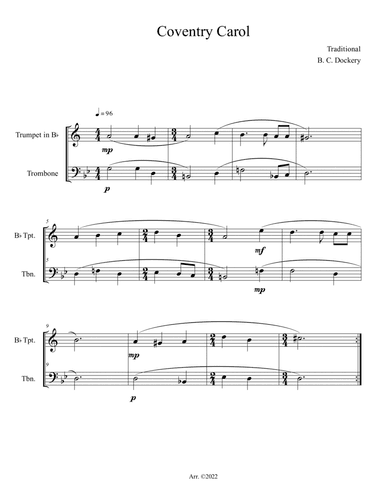Coventry Carol (Trumpet and Trombone Duet)