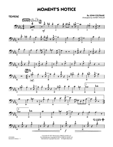 Moment's Notice (arr. Mark Taylor) - Trombone