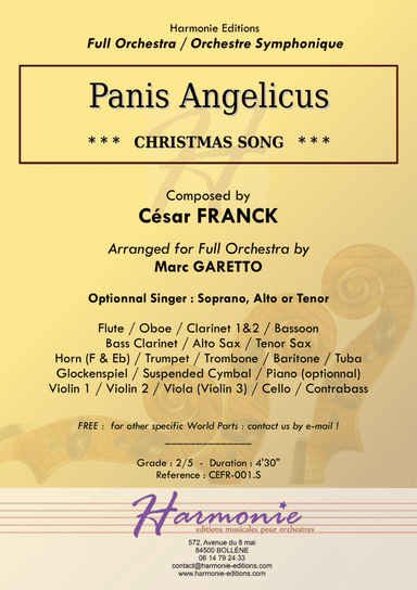 PANIS ANGELICUS - César Franck - FULL ORCHESTRA (Optionnal Soprano/Tenor Singer)