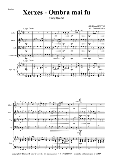 Xerxes Largo - Ombra mai fu - String Quartet - D