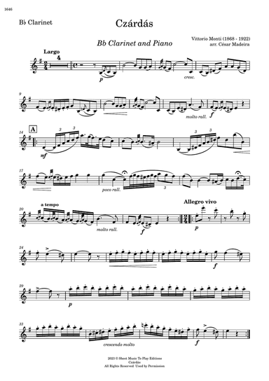 Czardas - Bb Clarinet and Piano (Individual Parts)